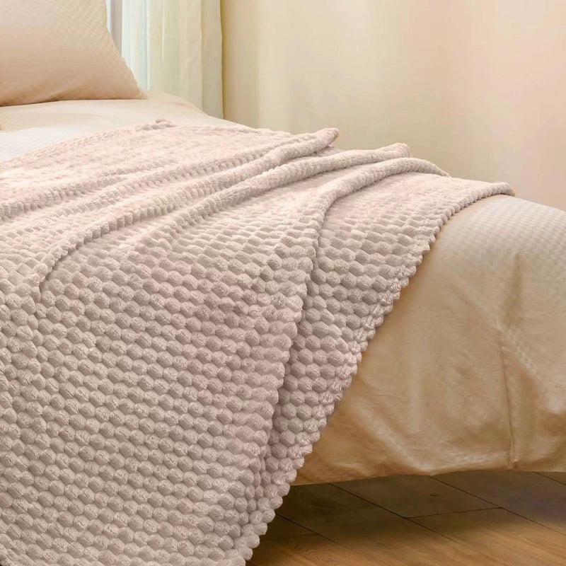 Vessia Flannel Fleece Throw Blanket(50x70 inch)  3D Jacquard Camel Fuzzy and Warm Blanket for Couch Sofa Bed Chair  300GSM Super Soft Touch Cozy Lightweight Light Brown Throw For All-Season Home Decor - Image 4